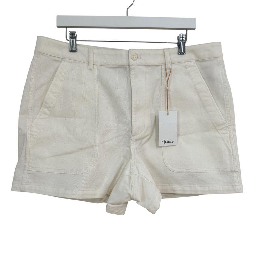 Quince Women’s Organic Stretch Cotton Twill Utility Shorts in Ivory Sz 16 NWT